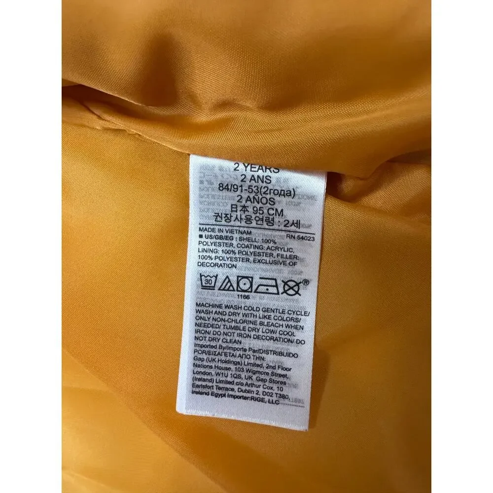 BABY GAP Cold Control Puffer Vest Rugby Gold Size 2 Toddler Polyester Full Zip